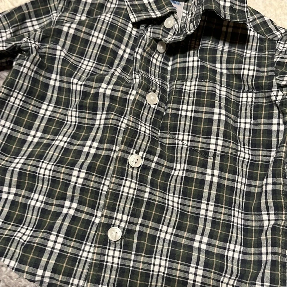 Gymboree Green Blue Plaid Button Up Shirt Size 3-6 months